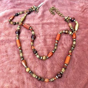 New York Studio Wood Bead Metal Double Layer Boho Belt 35”